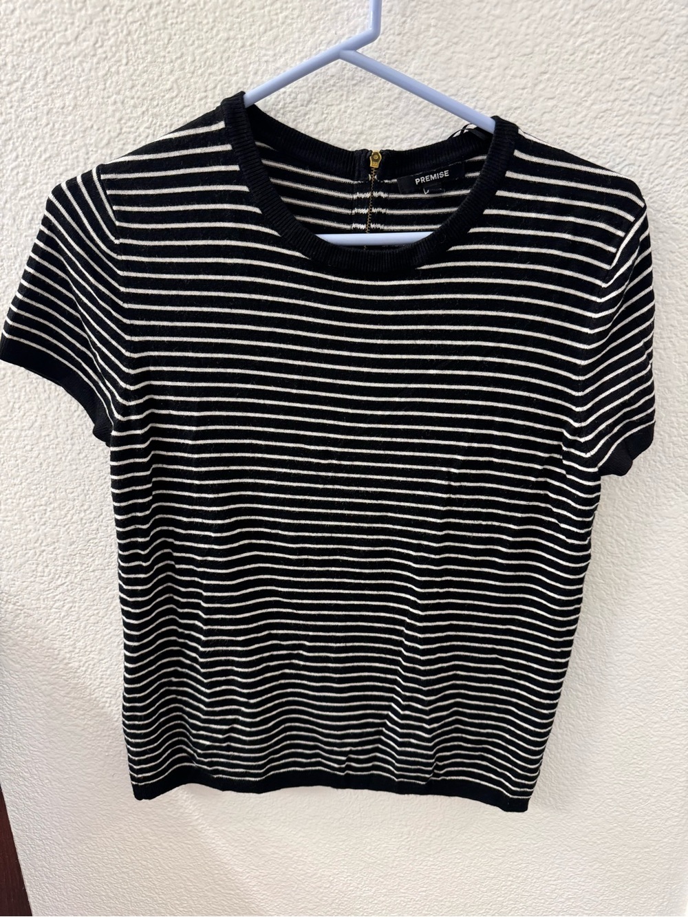 Premise Black & White Striped Short Sleeve Crewneck Top